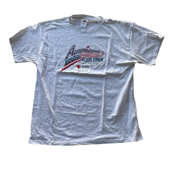 Blood donation Flag T-Shirt Gray Size XL Vintage blood donor patriotic - Picture 1 of 5